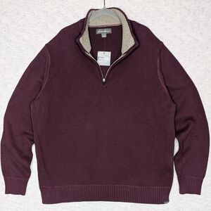Men's Burgundy Gray Cotton 1/4 Zip Sweater Sz XXL Thick Long Sleeve Pullover
